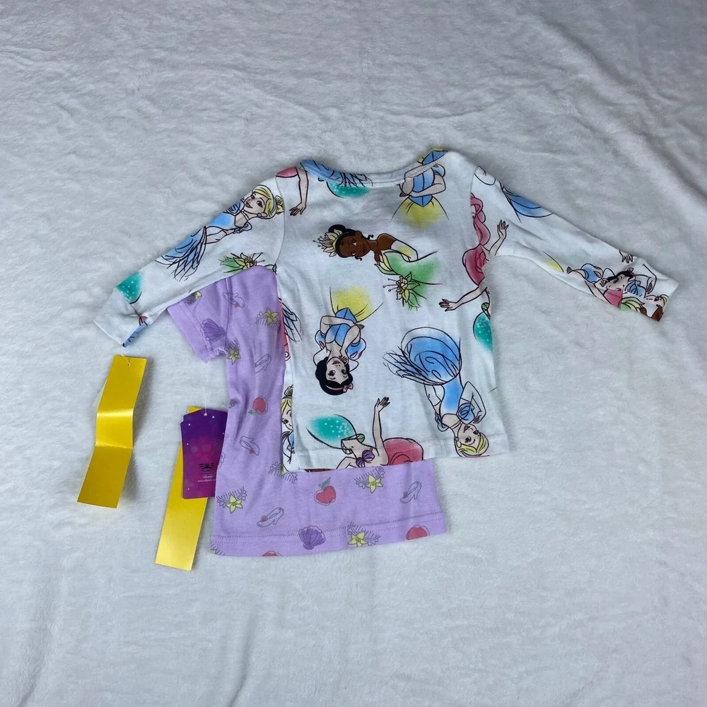 Disney Princess Lot of 2 Pajama Top Girls 12M Purple Snow White & Ariel Graphics